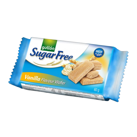 Gullón Vanilla wafer filled with cream (70%) with vanilla flavour, sugar-free, with fibre 60 g