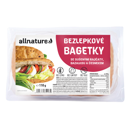 Allnature Bezlepkové bagetky se sušenými rajčaty, bazalkou a česnekem 110 g