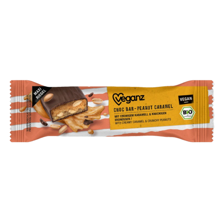 Veganz Barrita de chocolate bio con cacahuetes y caramelo 50 g