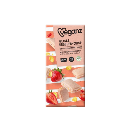 Veganz Organic White chocolate with strawberries and crisps 80 g