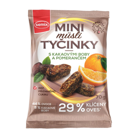 Semix Mini müsli tyčinky s kakaovými boby a pomerančem bez lepku 70 g