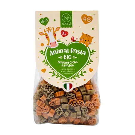 Natu Bio Animal Pasta Těstoviny z červené čočky & hrášku 250 g